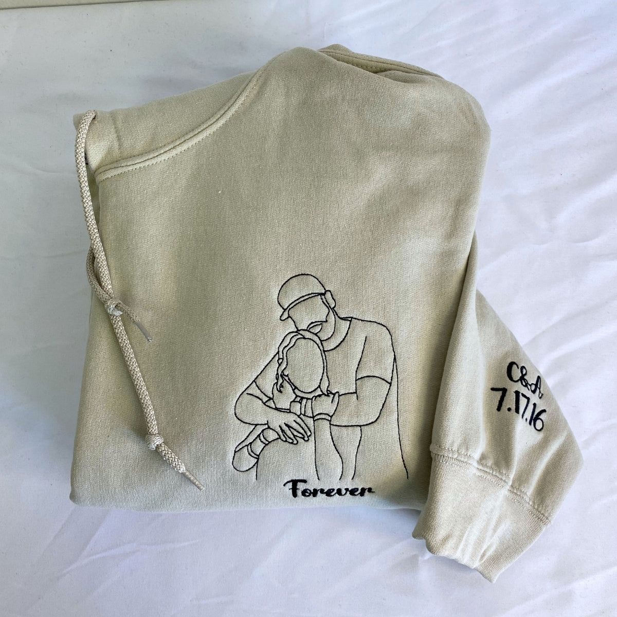 Custom Line Art Couple Embroidered Hoodies - Personalized Portrait with Initials - Romantic Annivers