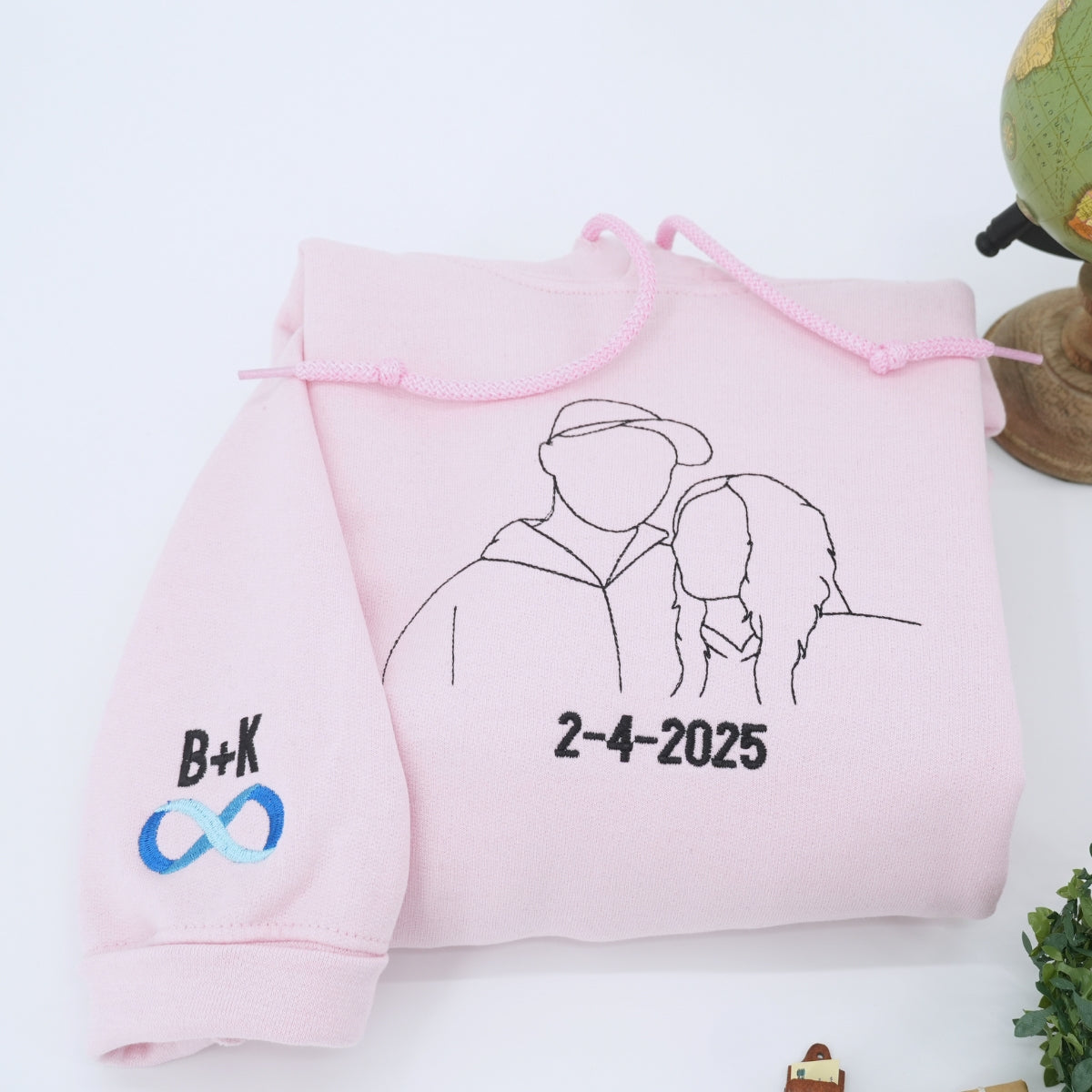 Custom Line Art Wedding Portrait Embroidered Sweatshirt - Bride & Groom with Date - Personalized Ann