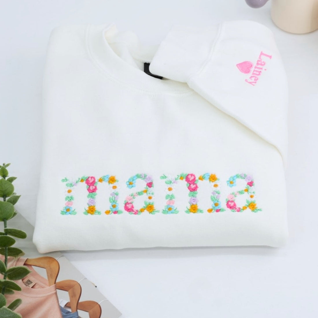 Mama Floral Custom Embroidered Sweatshirt - Mom Flower Letter Design - Personalized Mother's Day Gif