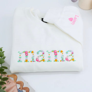 Mama Floral Custom Embroidered Sweatshirt - Mom Flower Letter Design - Personalized Mother's Day Gif