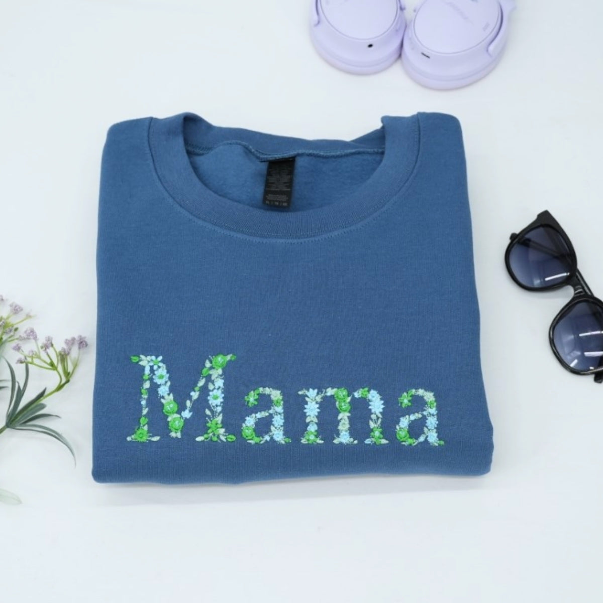 Mama Floral Custom Embroidered Sweatshirt - Mom Flower Letter Design - Personalized Mother's Day Gif