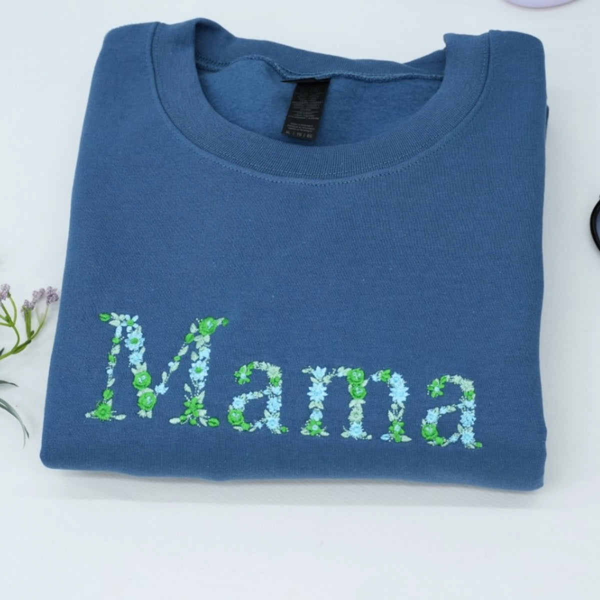 Mama Floral Custom Embroidered Sweatshirt - Mom Flower Letter Design - Personalized Mother's Day Gif