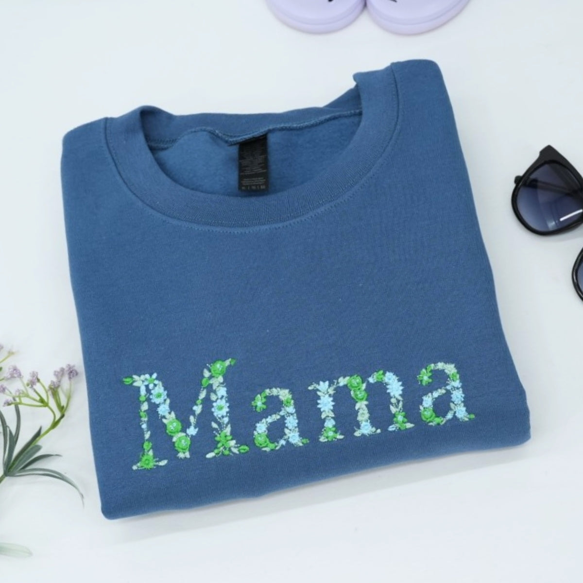 Mama Floral Custom Embroidered Sweatshirt - Mom Flower Letter Design - Personalized Mother's Day Gif