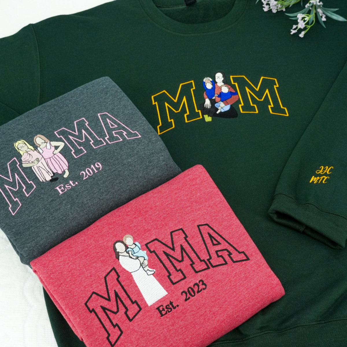 Custom Mama Embroidered Hoodies - Mother Child Sweatshirts - Personalized Mama Gift with Custom Year