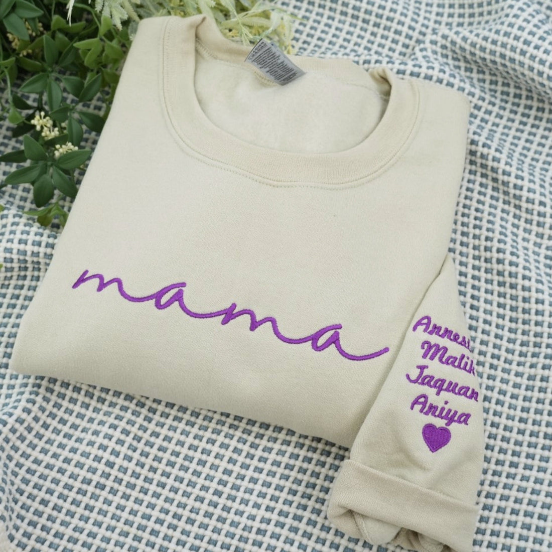 Purple Script Custom Embroidered Hoodie - Personalized Mama Sweatshirt with Kids Names - Gift for Mu