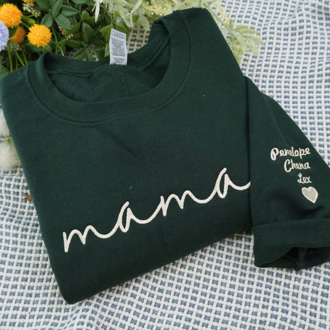 Script Custom Embroidered Hoodie - Personalized Mama Sweatshirt with Kids Names - Perfect Multi Chil