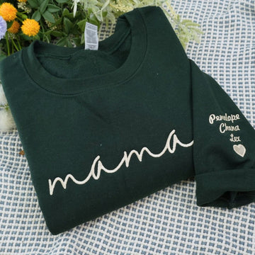 Script Custom Embroidered Hoodie - Personalized Mama Sweatshirt with Kids Names - Perfect Multi Chil