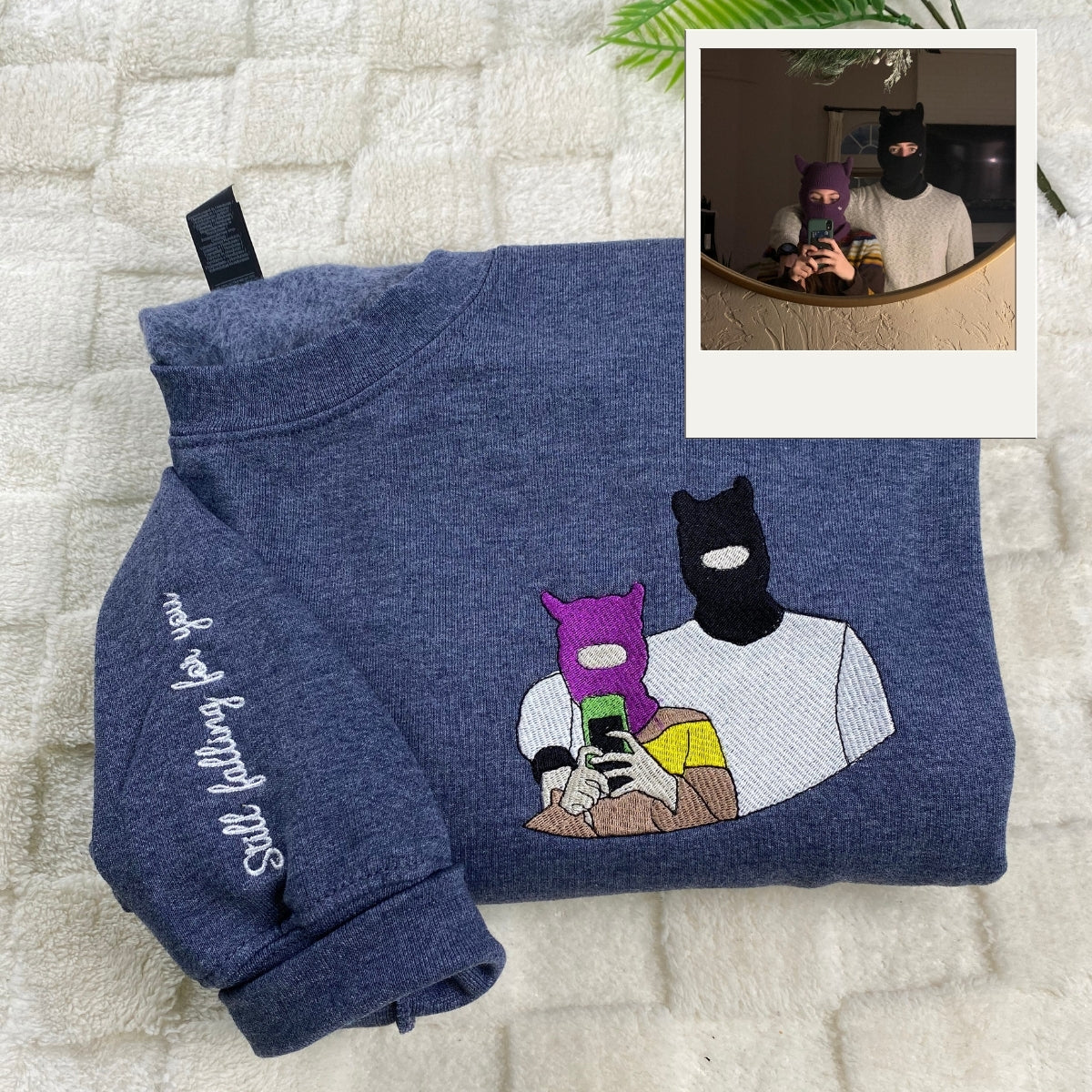 Photo Custom Embroidered Hoodie - Personalized Anniversary Sweatshirt - Matching Couple Love Gift