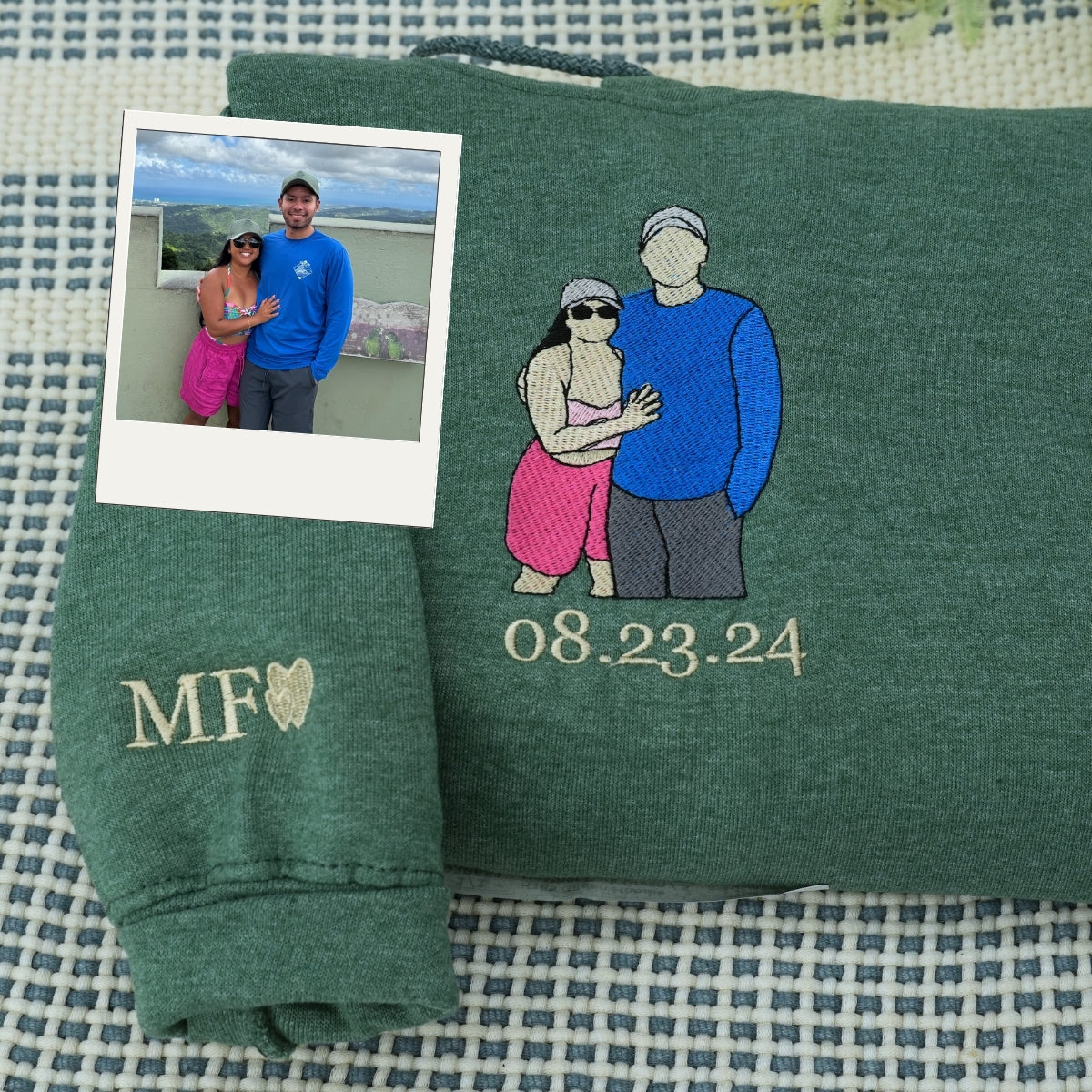 Photo Custom Embroidered Hoodie - Personalized Anniversary Sweatshirt - Matching Couple Love Gift