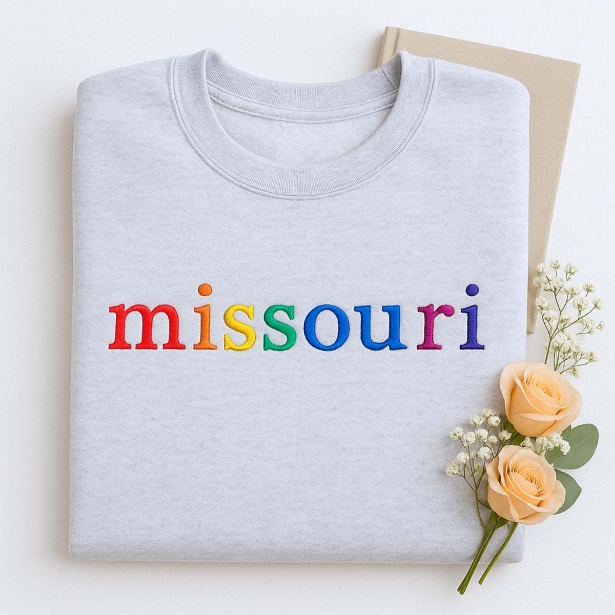 Rainbow Missouri State Custom Embroidered Sweatshirt - Personalized Pride Gift - Show Me State