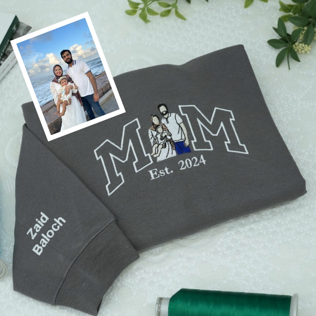 Family Portrait Custom Embroidered Hoodie - Personalized Mom Sweatshirt - Perfect New Mom Gift EST Y