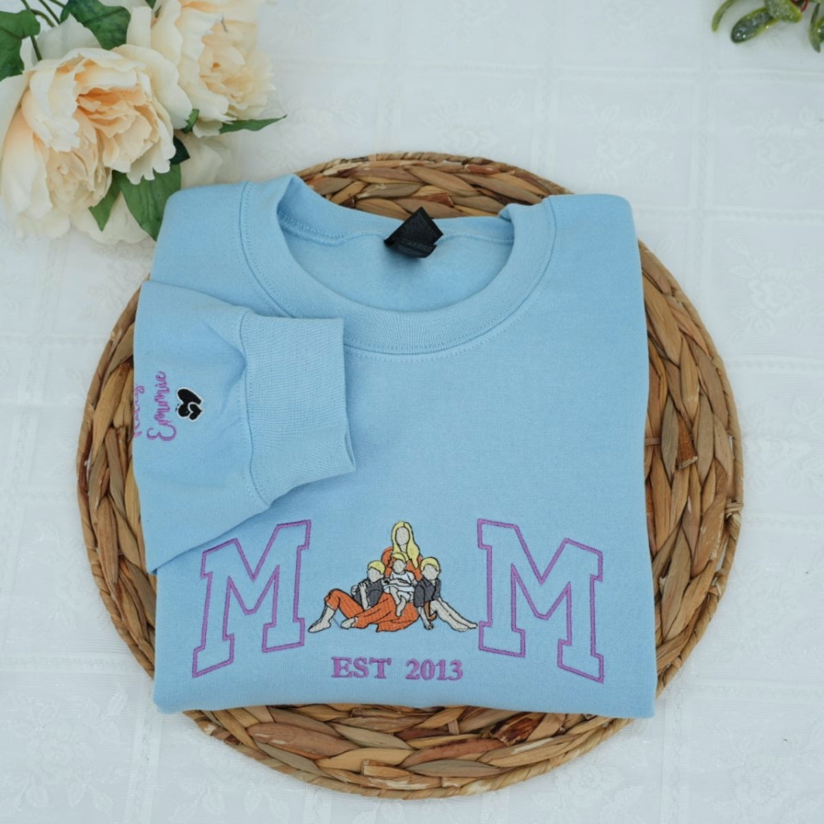Mother Child Custom Embroidered Hoodie - Personalized Mom Sweatshirt - Perfect Motherhood Gift