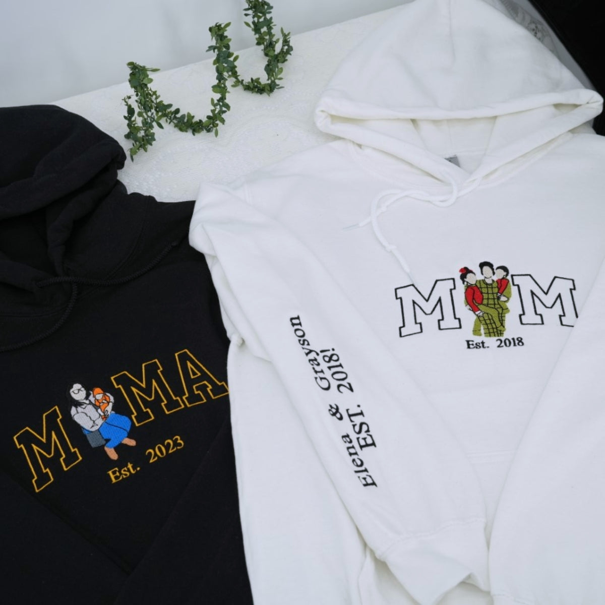 Mother Child Custom Embroidered Hoodie - Personalized Mom Sweatshirt - Perfect Motherhood Gift