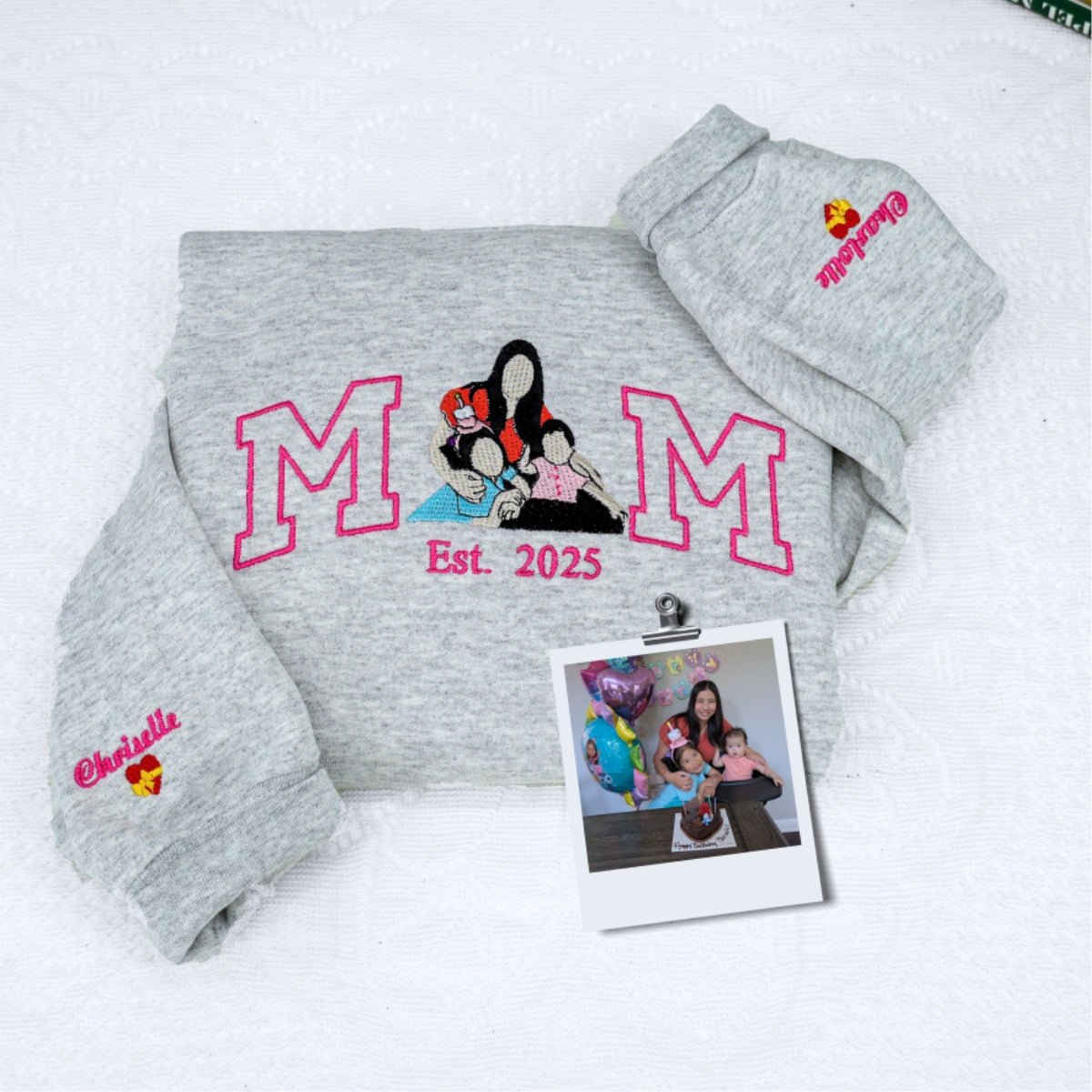 Multi Child Family Custom Embroidered Hoodie - Personalized Mom Sweatshirt with Kids Names - New Mot