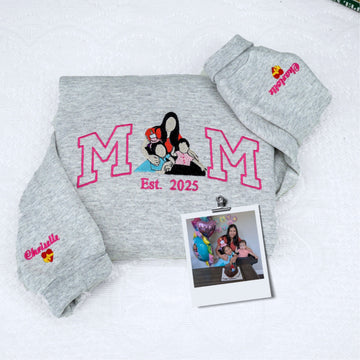 Multi Child Family Custom Embroidered Hoodie - Personalized Mom Sweatshirt with Kids Names - New Mot