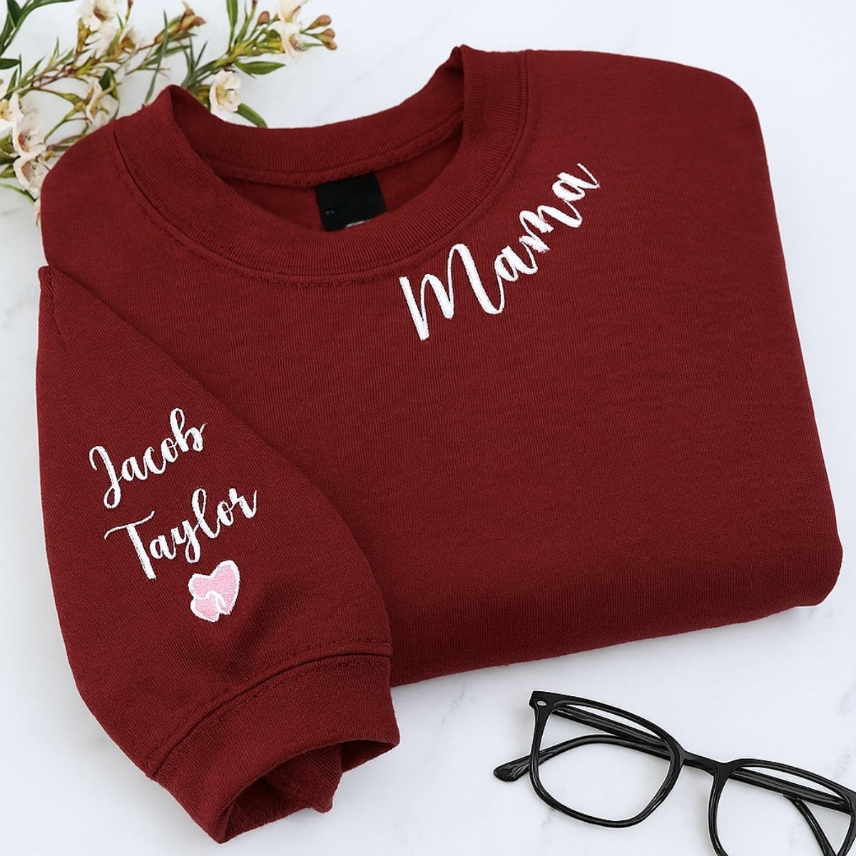 Name Custom Embroidered Hoodie - Personalized Mom Sweatshirt - Perfect Mother's Day Gift