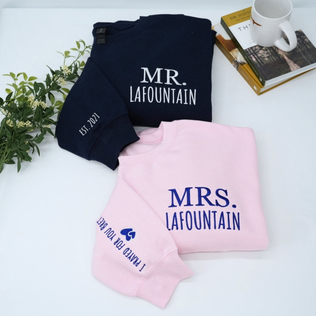 Mr & Mrs Custom Embroidered Sweatshirt - Personalized Last Name - Perfect Couples Gift