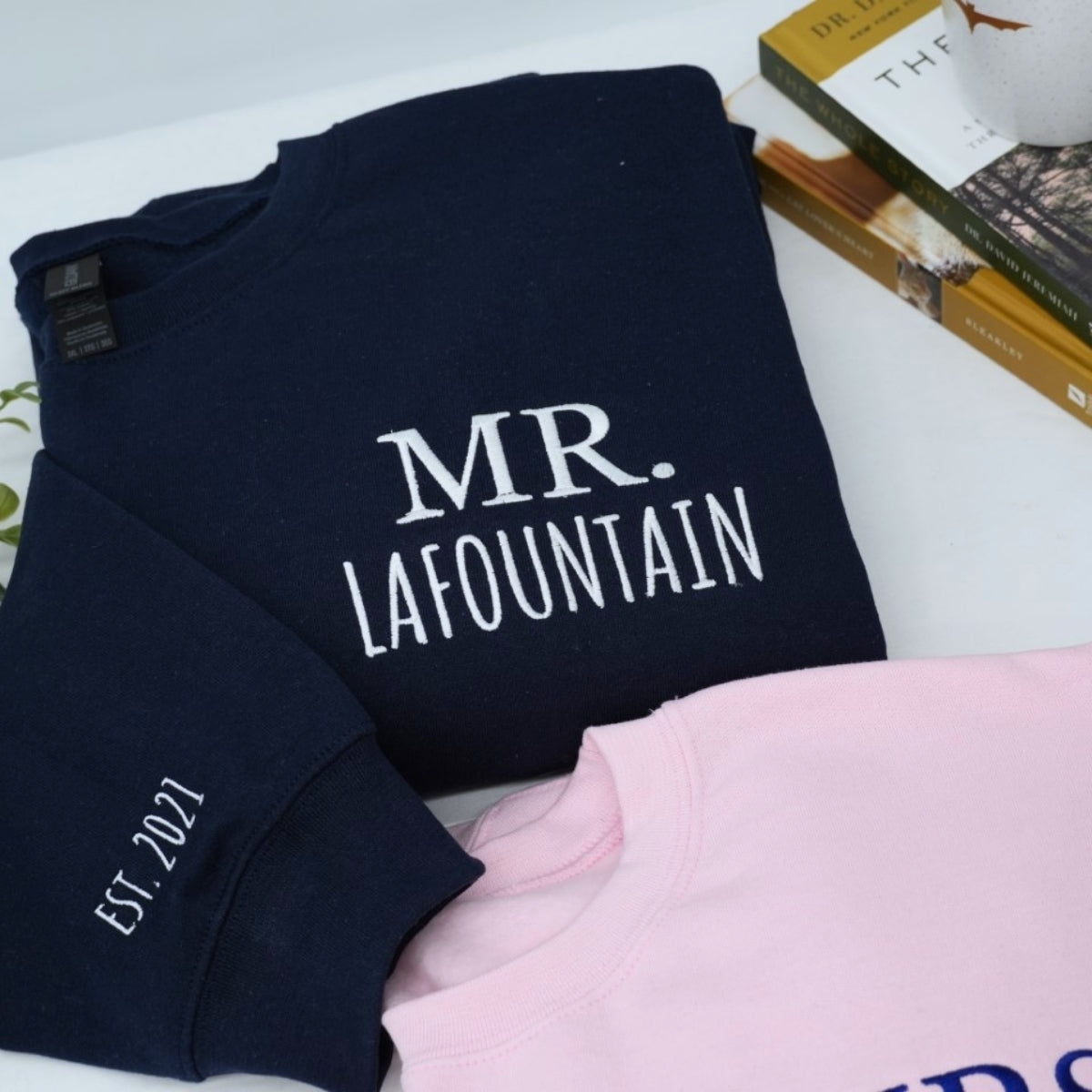 Mr & Mrs Custom Embroidered Sweatshirt - Personalized Last Name - Perfect Couples Gift