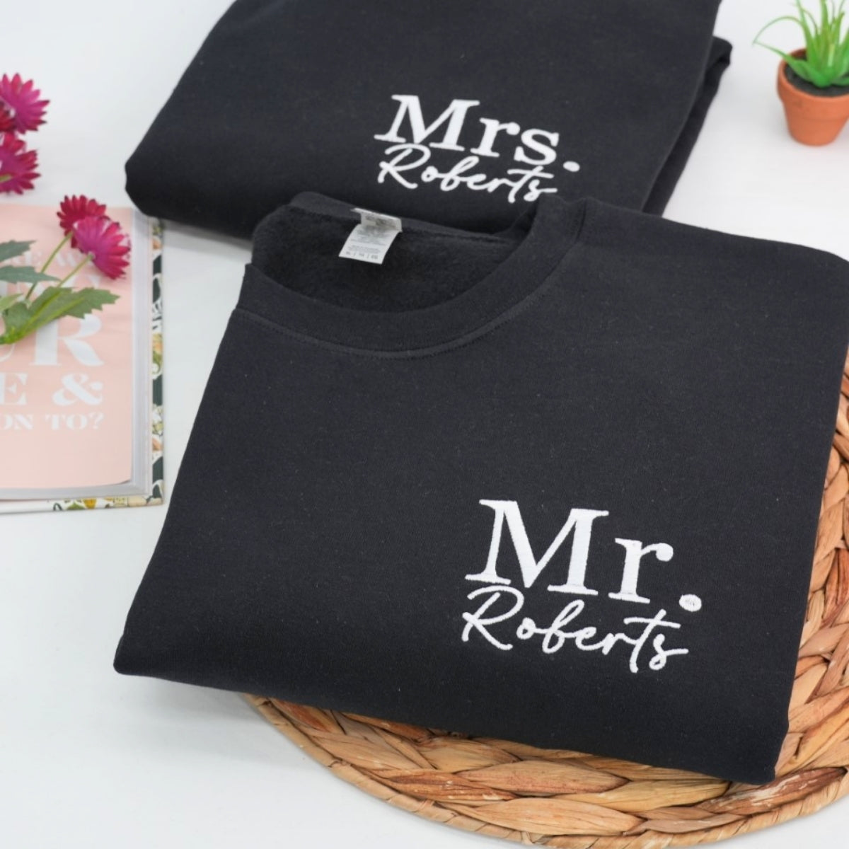 Mr & Mrs Wedding Custom Embroidered Sweatshirt - Personalized Last Name - Wedding Gift