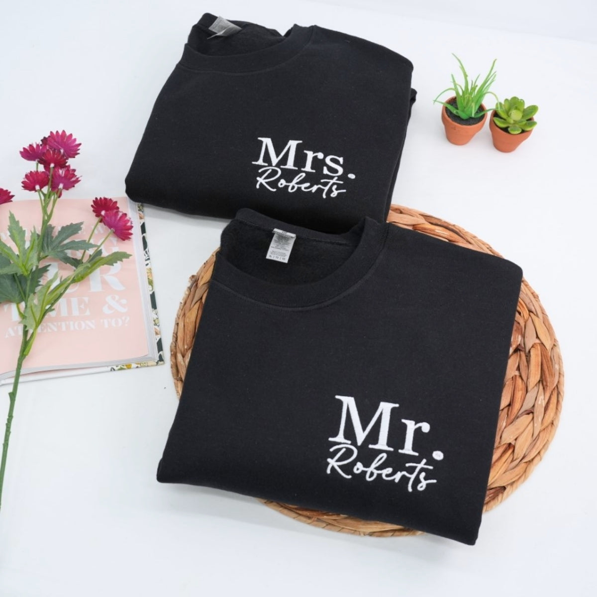 Mr & Mrs Wedding Custom Embroidered Sweatshirt - Personalized Last Name - Wedding Gift