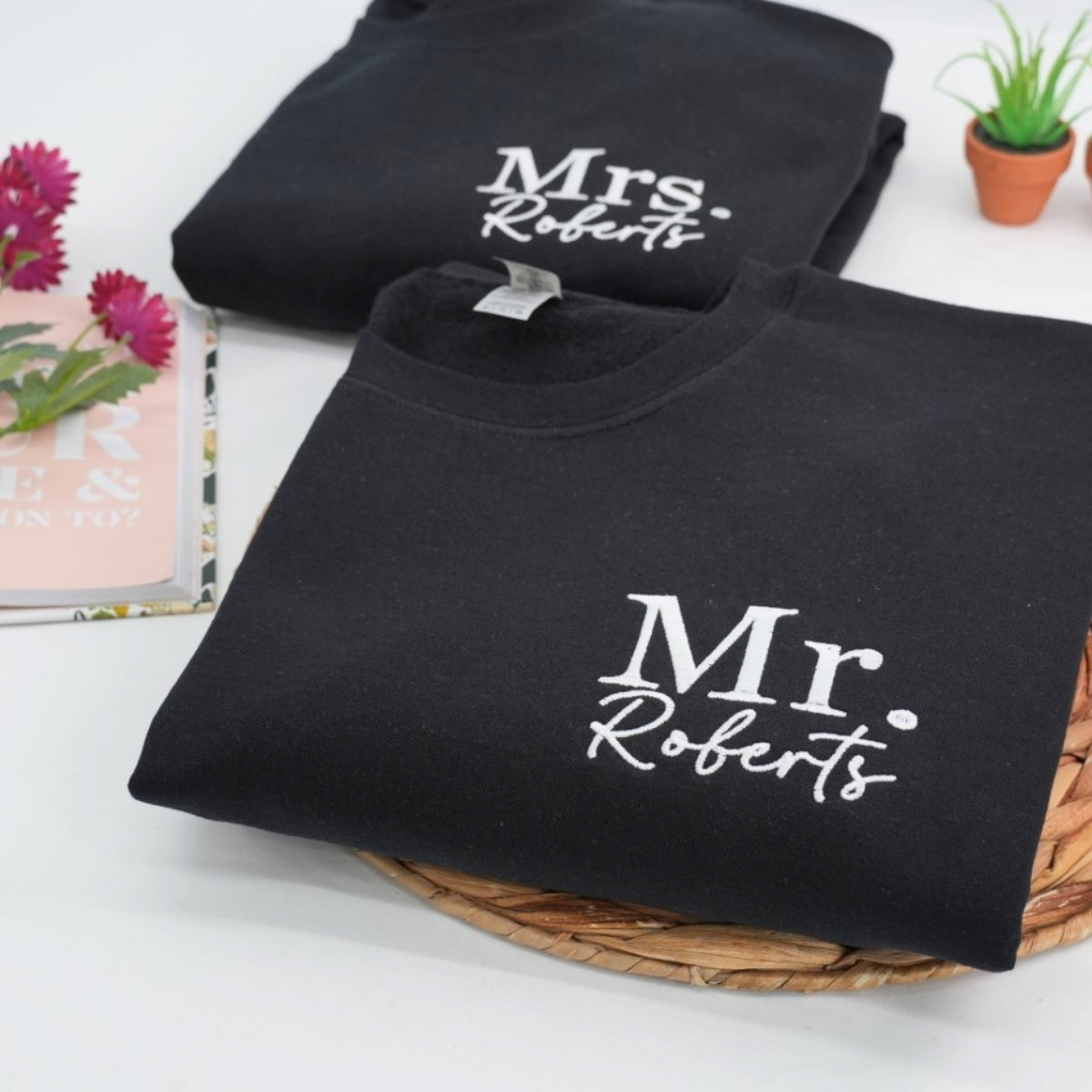 Mr & Mrs Wedding Custom Embroidered Sweatshirt - Personalized Last Name - Wedding Gift