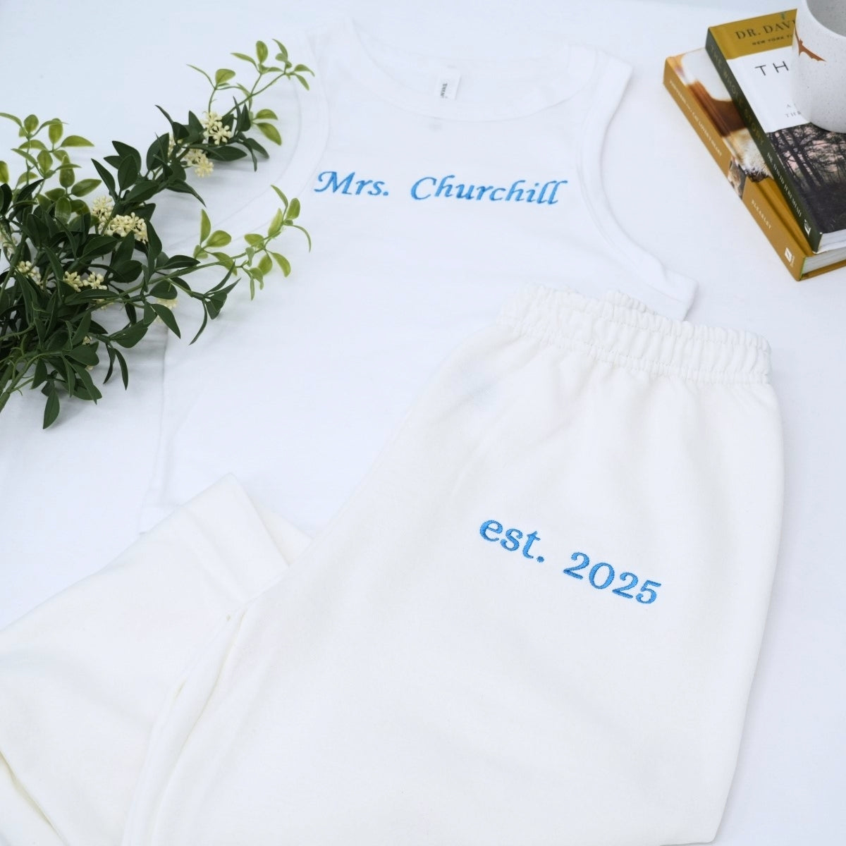 Mrs Custom Embroidered Tank & Jogger Set - Personalized Wife Loungewear - Honeymoon Gift
