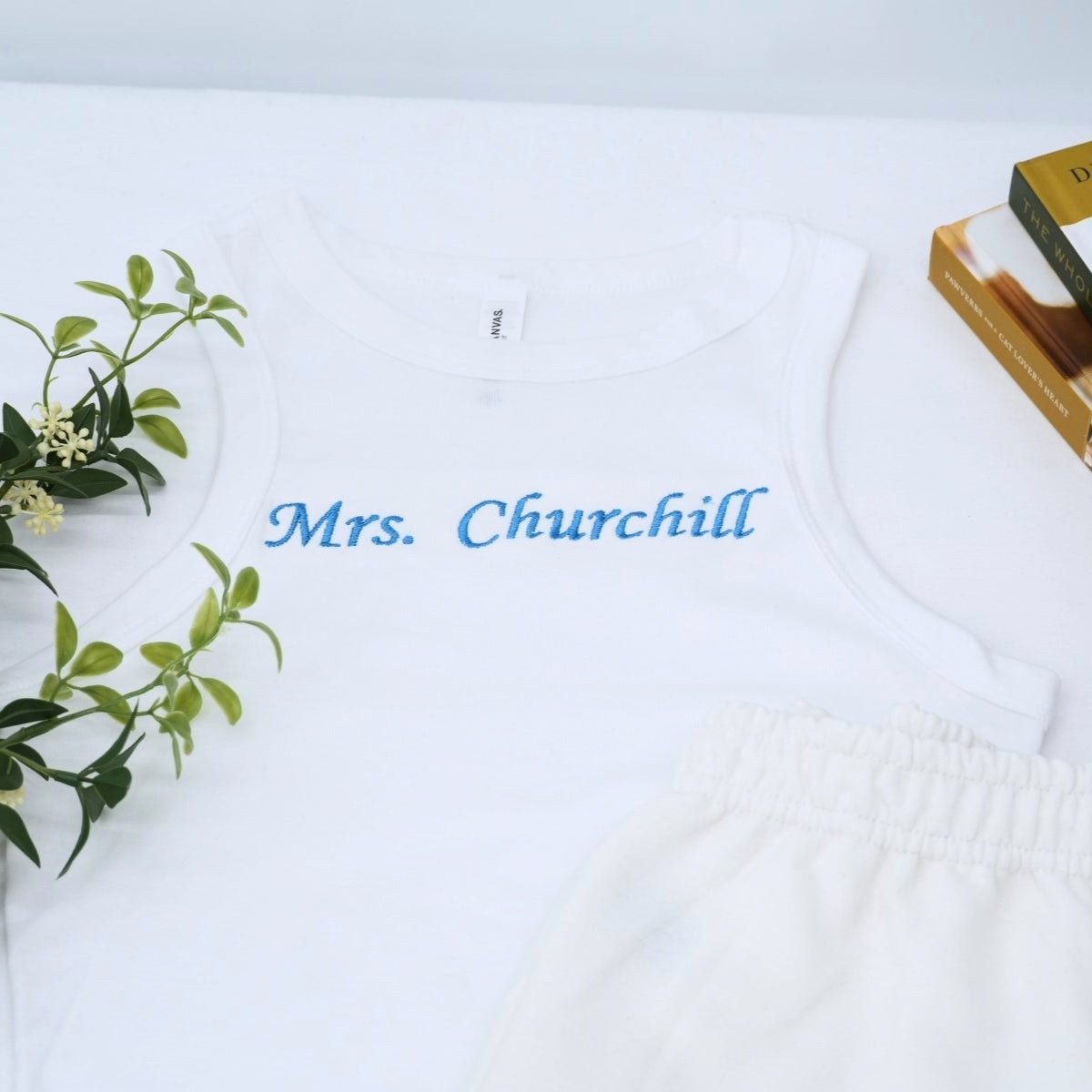 Mrs Custom Embroidered Tank & Jogger Set - Personalized Wife Loungewear - Honeymoon Gift
