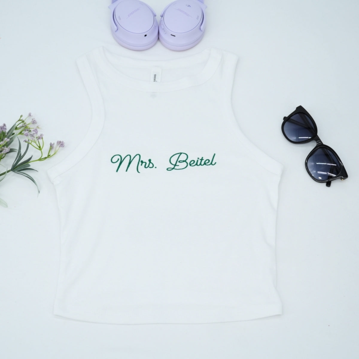 Mrs Custom Embroidered Tank & Jogger Set - Personalized Wife Loungewear - Honeymoon Gift