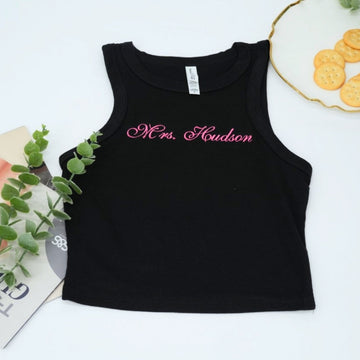 Mrs Custom Embroidered Tank Top - Personalized Bride Pajamas - Bridal Shower Gift