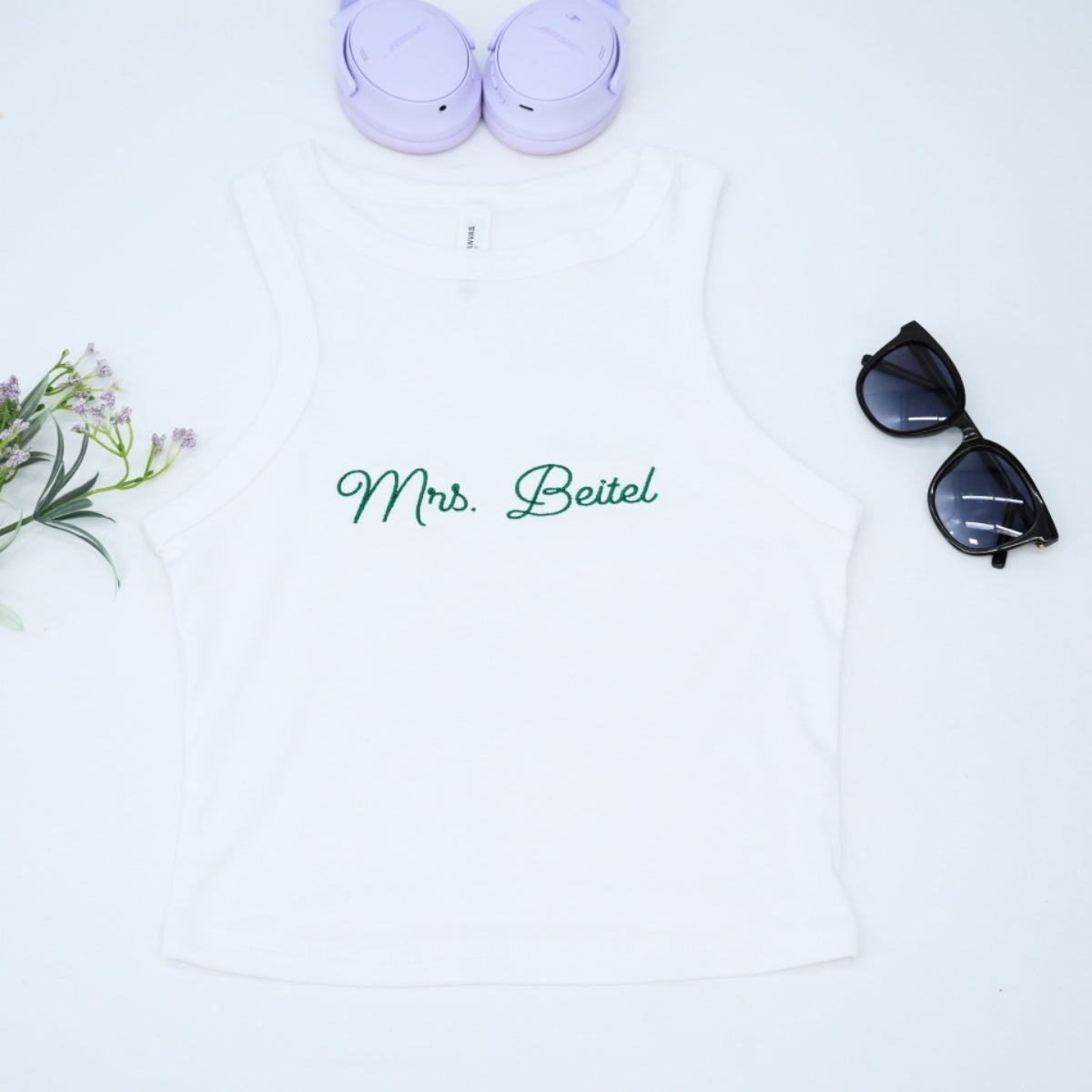 Mrs Custom Embroidered Tank Top - Personalized Bride Pajamas - Bridal Shower Gift