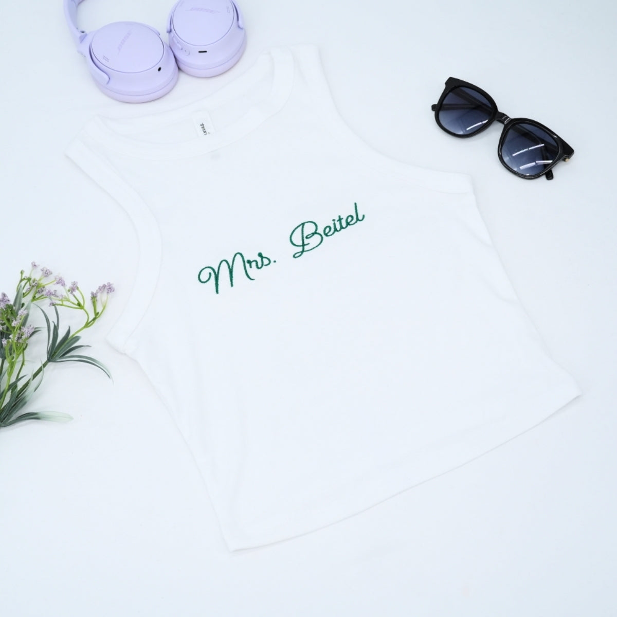 Mrs Custom Embroidered Tank Top - Personalized Bride Pajamas - Bridal Shower Gift