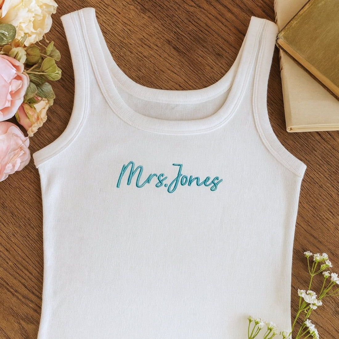 Mrs Custom Embroidered Tank Top - Personalized Wife Tank - Anniversary Valentine's Gift