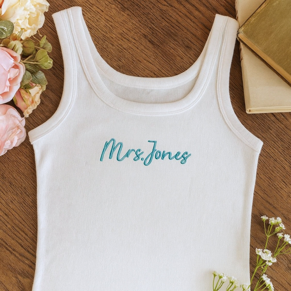 Mrs Custom Embroidered Tank Top - Personalized Wife Tank - Anniversary Valentine's Gift