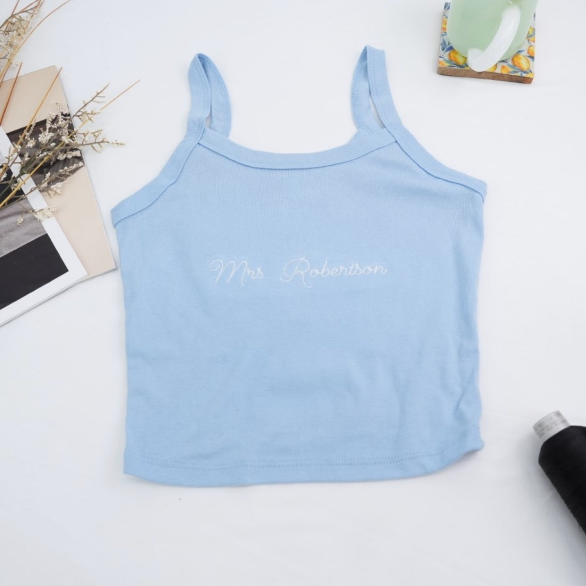 Mrs Custom Embroidered Tank Top - Personalized Wife Tank - Wedding Anniversary Gift