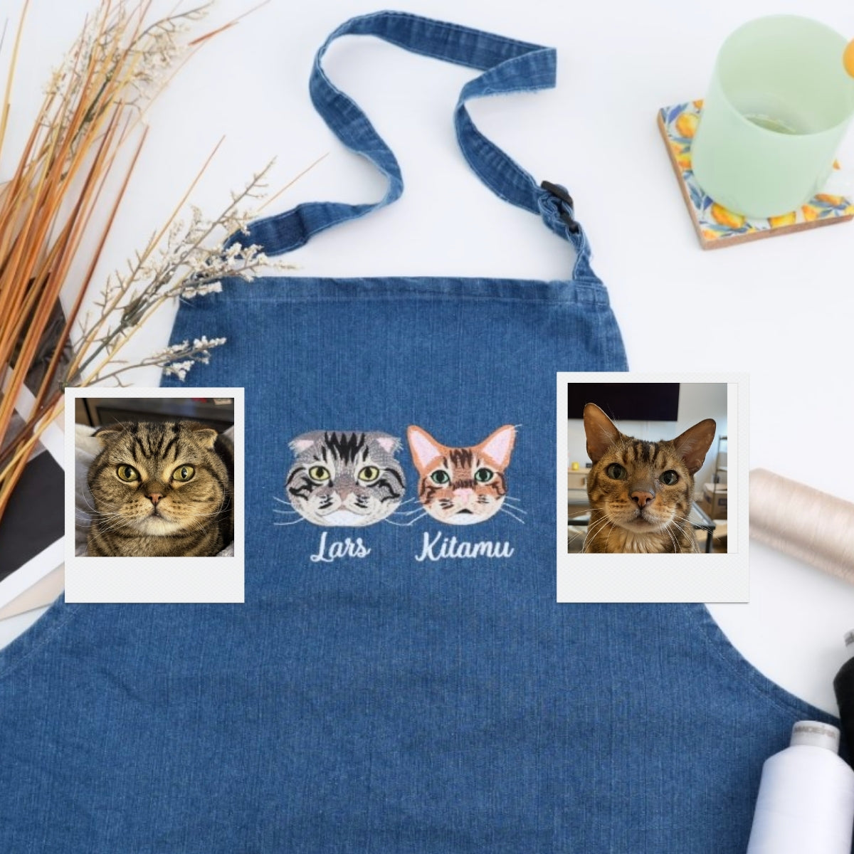 Custom Cat Portrait Embroidered Apron - Personalized Pet Kitchen Apparel - Cat Lover Gift 2