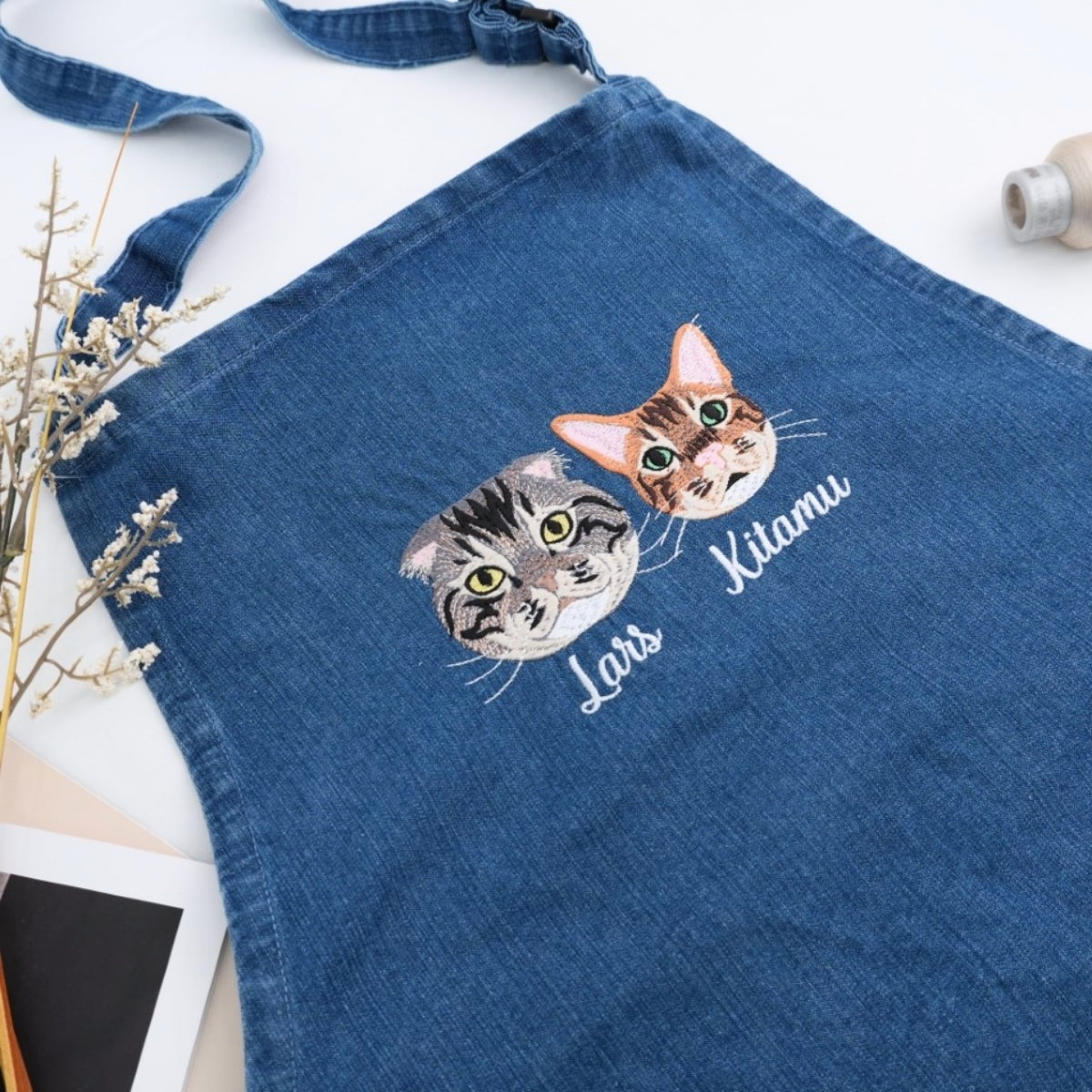 Custom Cat Portrait Embroidered Apron - Personalized Pet Kitchen Apparel - Cat Lover Gift 2