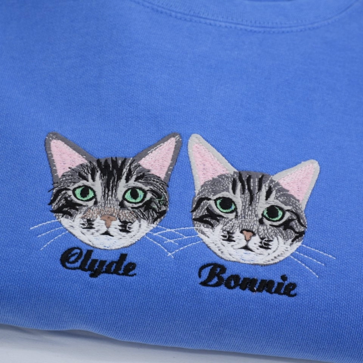 Custom Cat Portrait Embroidered Sweatshirt - Personalized Pet Faces with Names - Cat Owner Gift
