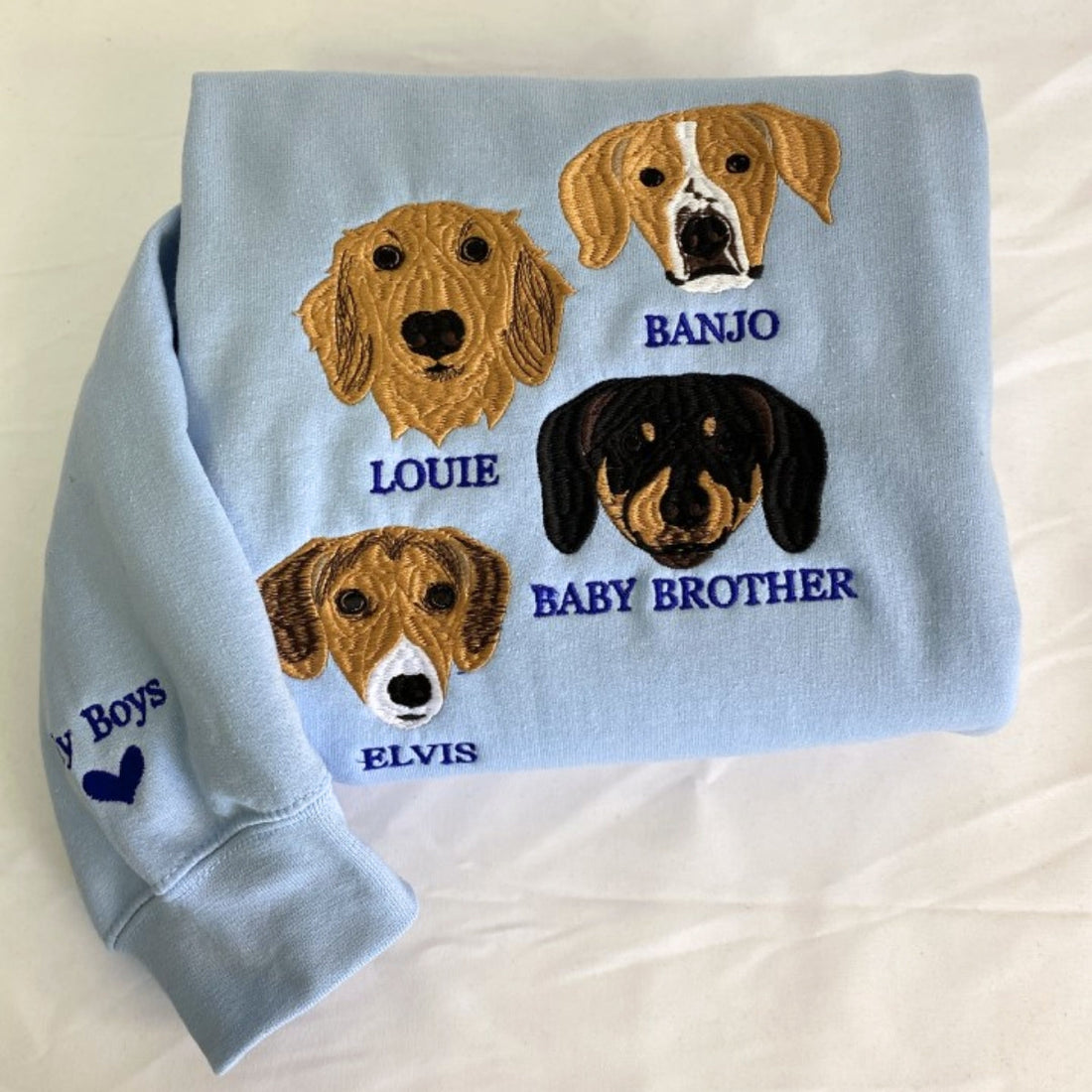 Custom Pet Portrait Embroidered Hoodie - Dog Family Sweatshirt with Names - Pet Parent Gift