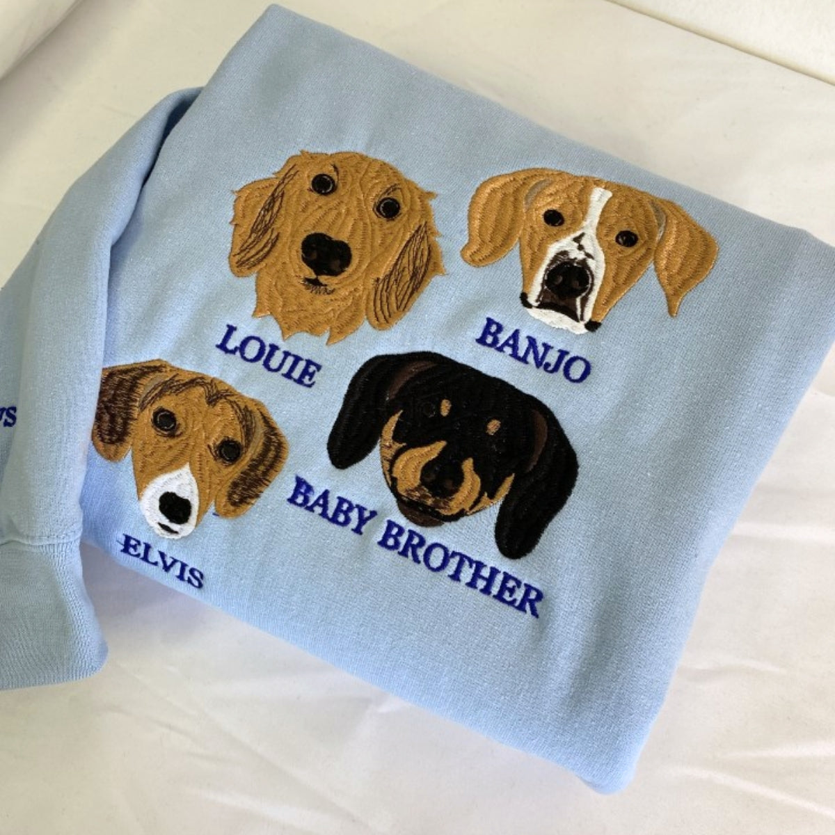 Custom Pet Portrait Embroidered Hoodie - Dog Family Sweatshirt with Names - Pet Parent Gift