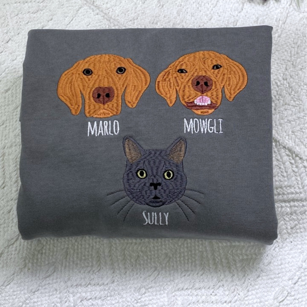 Custom Pet Portrait Embroidered Hoodie - Dog Family Sweatshirt with Names - Pet Parent Gift
