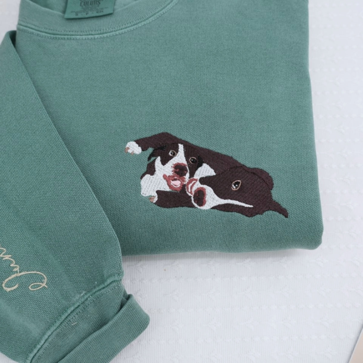 Custom Pet Portrait Embroidered Hoodie - Two Dog Sweatshirt - Personalized Pet Names - Dog Mom Dad G