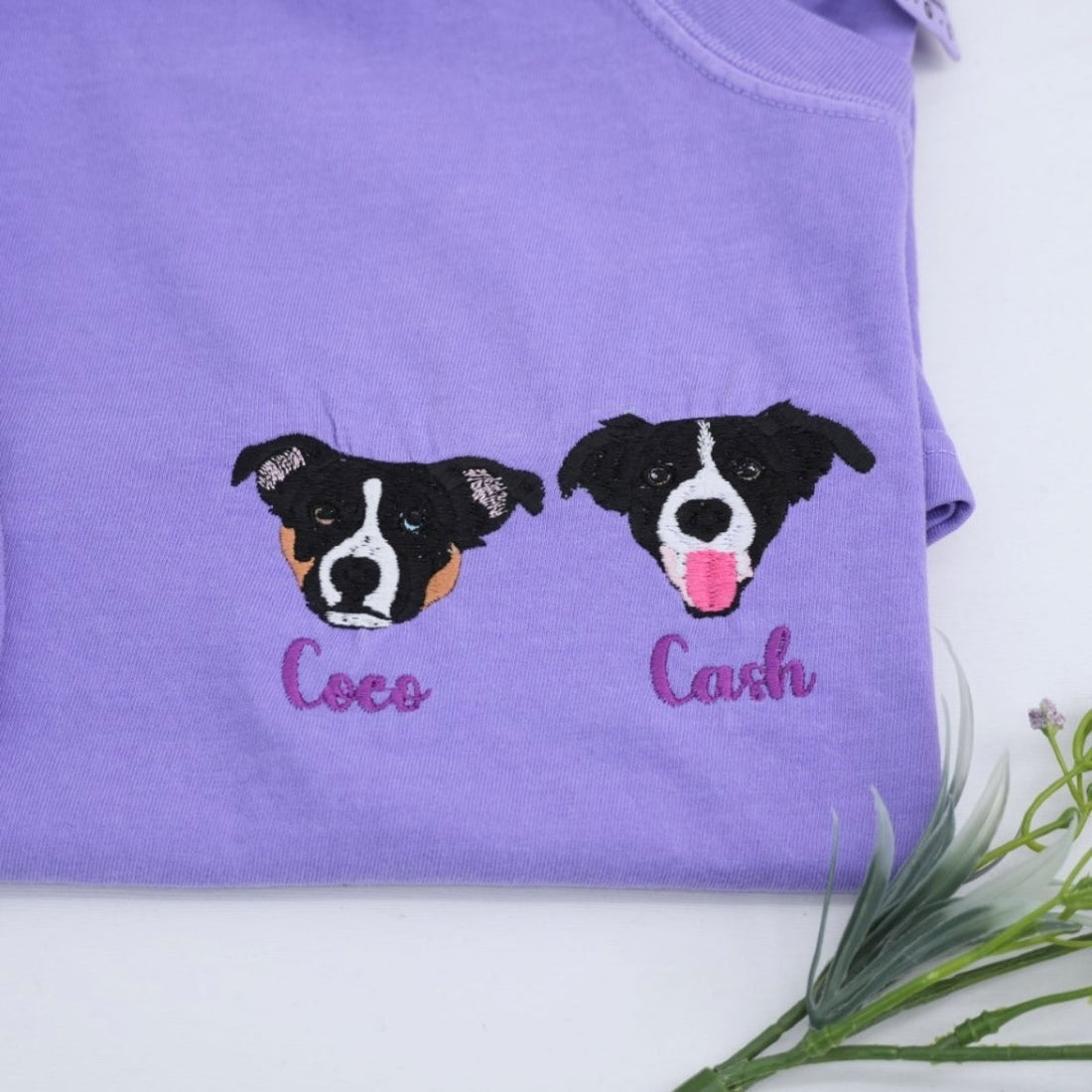 Custom Pet Portrait Embroidered T-Shirt - Two Dog Shirt - Personalized Pet Names - Dog Mom Dad Tee