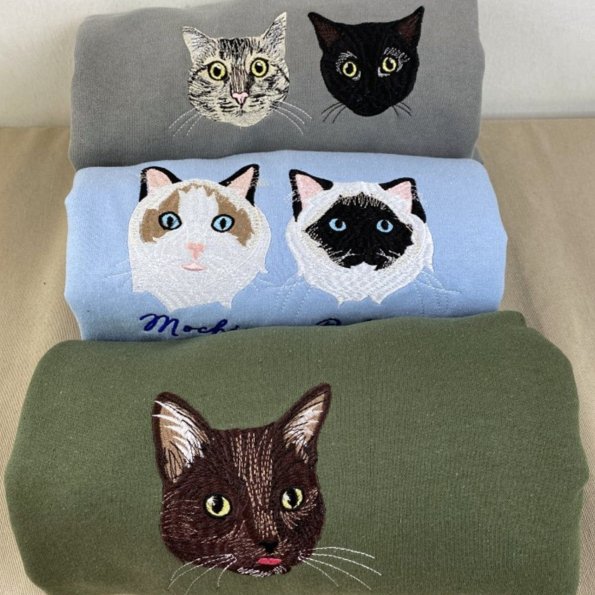 Custom Cat Portrait Embroidered Hoodie - Personalized Multi Pet Sweatshirt - Cat Parent Gift