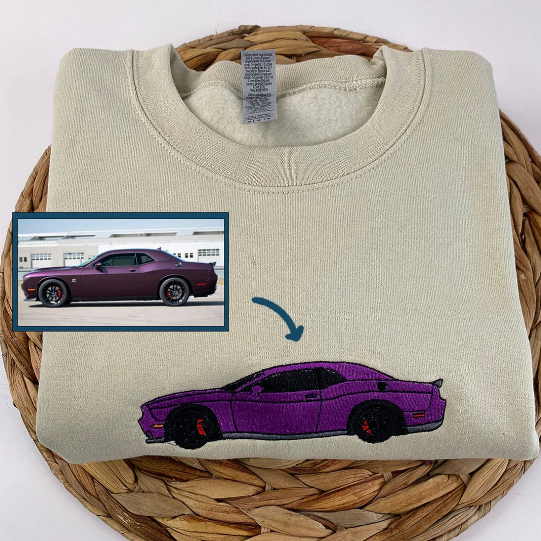 Custom Car Embroidered Sweatshirt - Photo to Embroidery Vehicle Portrait - Car Enthusiast Gift