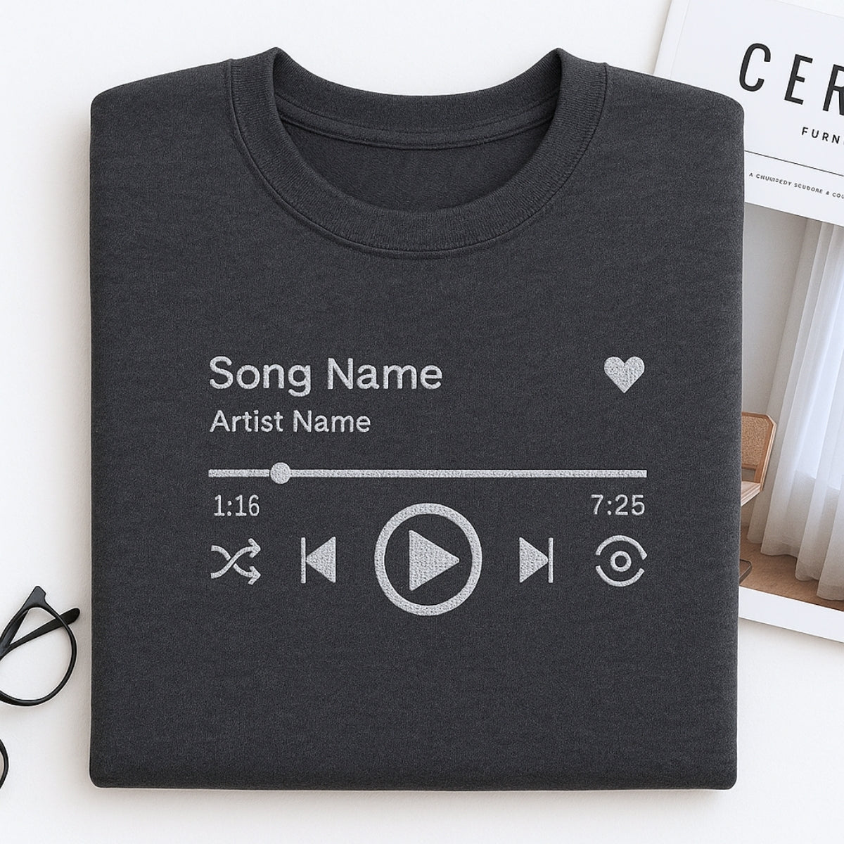 Custom Music Player Embroidered Hoodie - Your Song Sweatshirt - Music Lover Gift