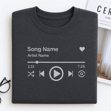 Custom Music Player Embroidered Hoodie - Your Song Sweatshirt - Music Lover Gift