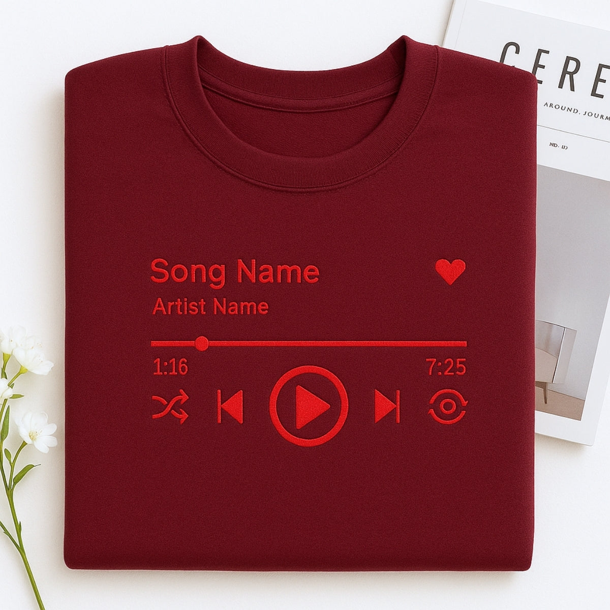 Custom Music Player Embroidered Hoodie - Your Song Sweatshirt - Music Lover Gift
