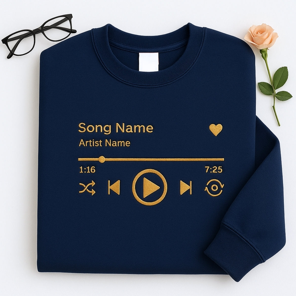 Custom Music Player Embroidered Hoodie - Your Song Sweatshirt - Music Lover Gift