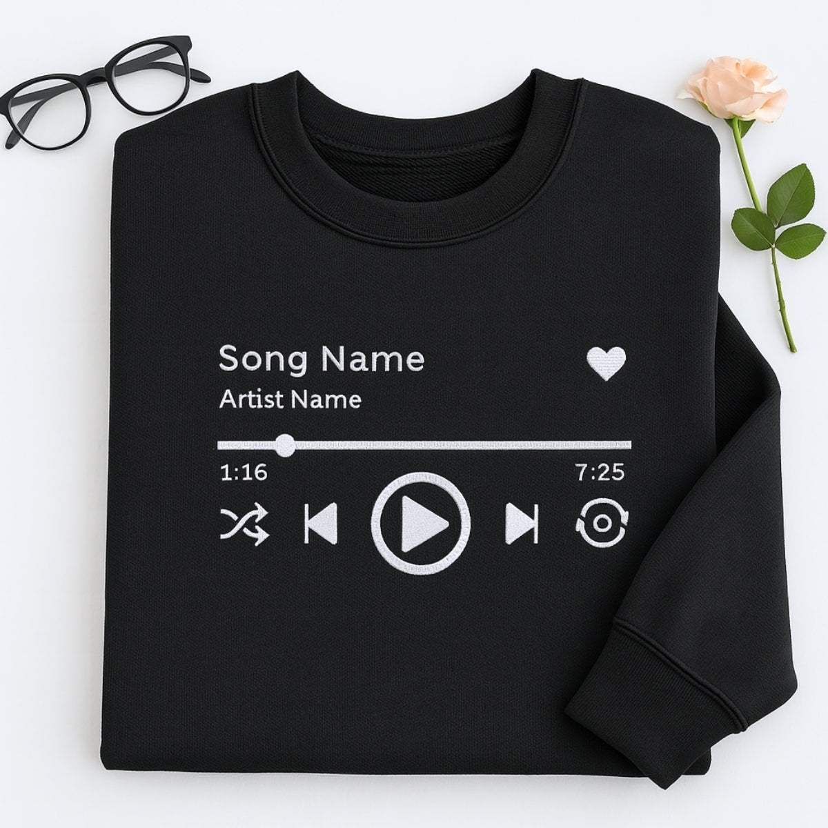 Custom Music Player Embroidered Hoodie - Your Song Sweatshirt - Music Lover Gift
