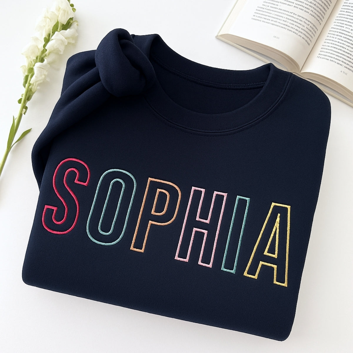 Custom Name Embroidered Sweatshirt - Personalized Block Letter Pullover - Birthday Gift